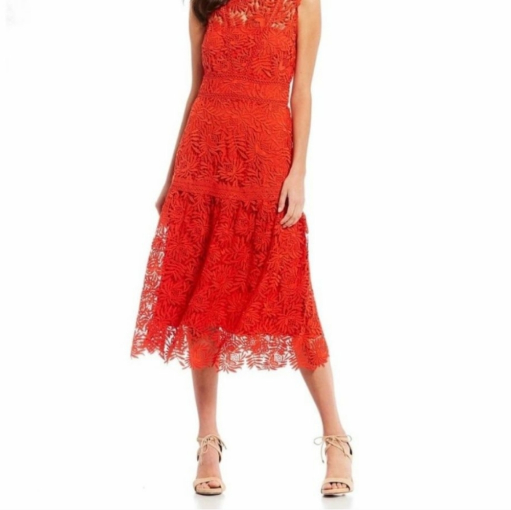 Antonio Melani NWT Red Lace Midi Dress sz 0